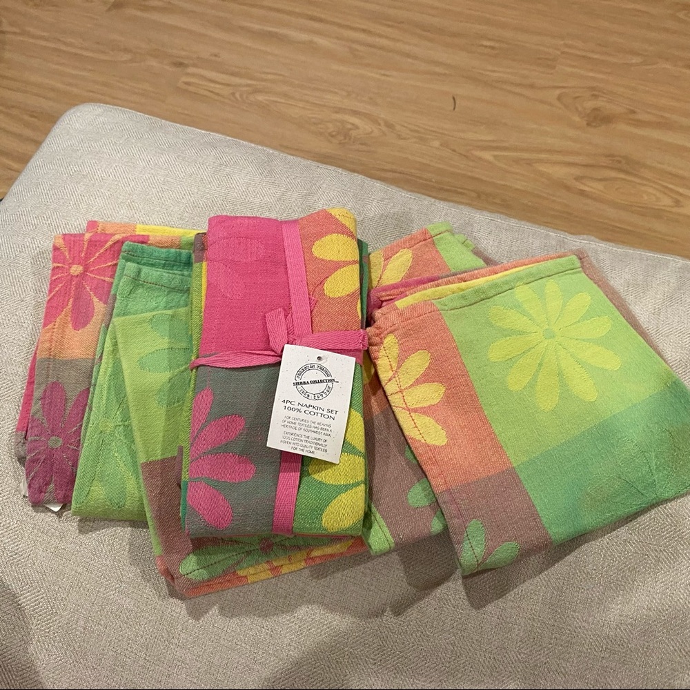 Pink, orange, green, & yellow floral napkins
